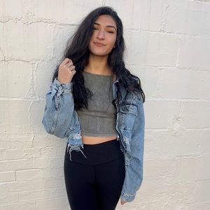 Cropped distressed jean jacket